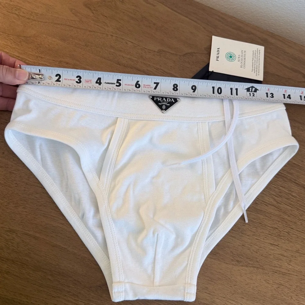 Prada Triangle white cotton drawstring briefs, SIZE 3 (Small)